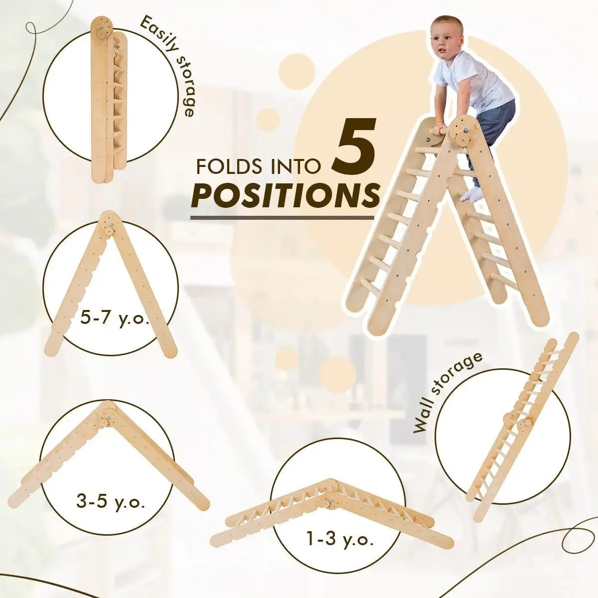5in1 Montessori Climbing Set: Triangle Ladder   Climbing Arch   Slide Board   Cushion   Art Addition