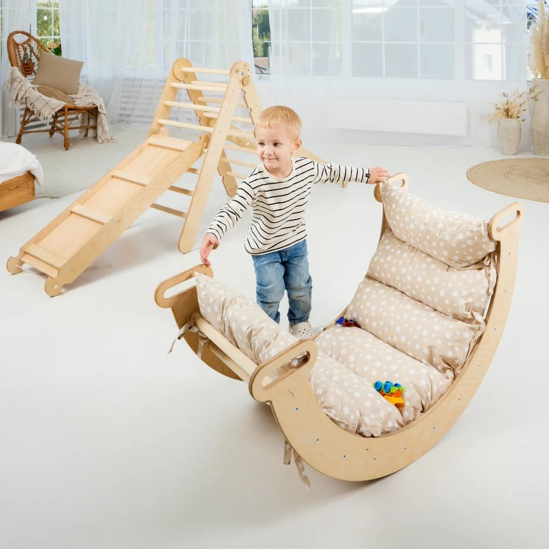 5in1 Montessori Climbing Set: Triangle Ladder   Climbing Arch   Slide Board   Cushion   Art Addition
