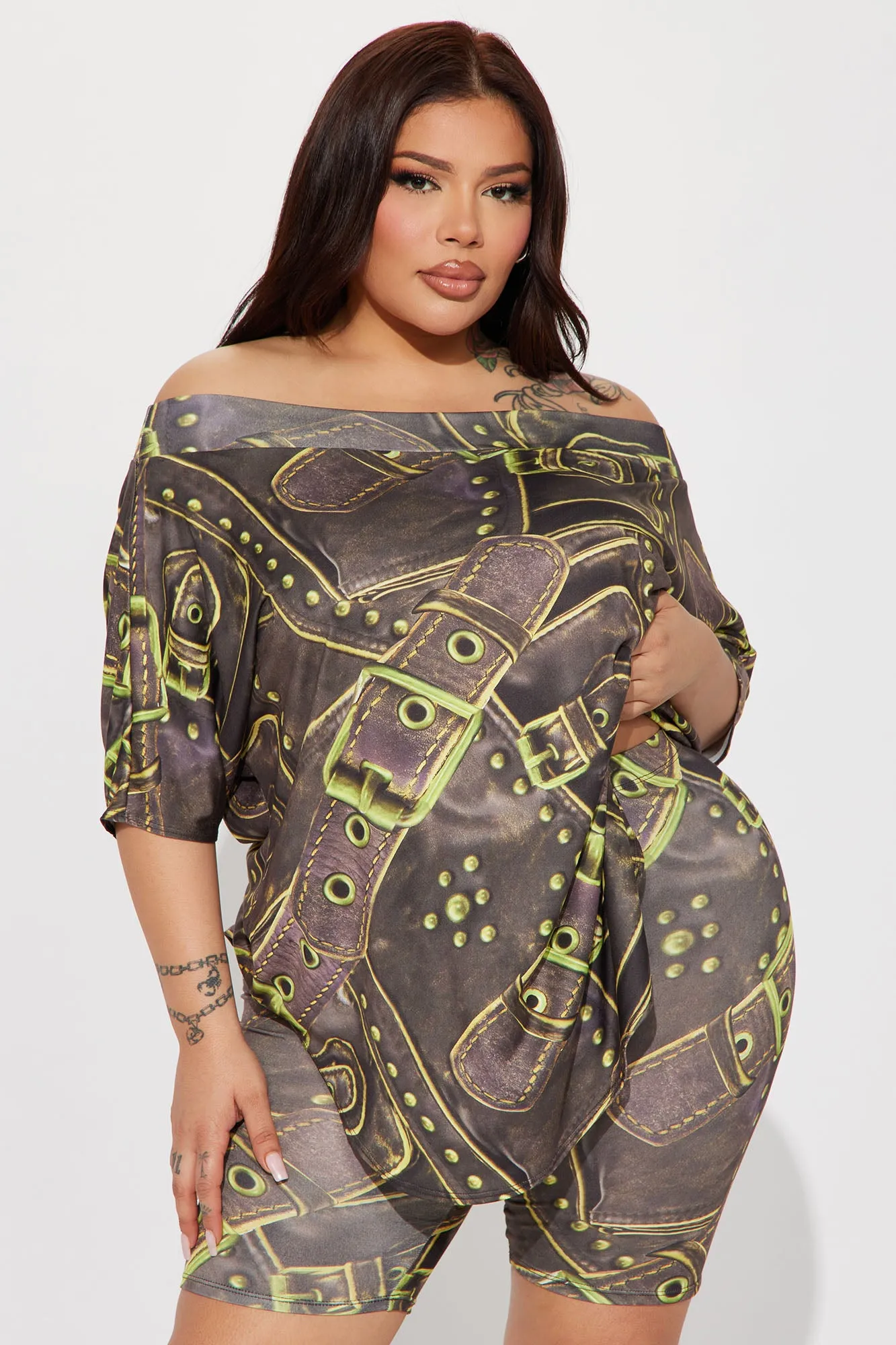 All Strapped In Biker Short Set - Olive