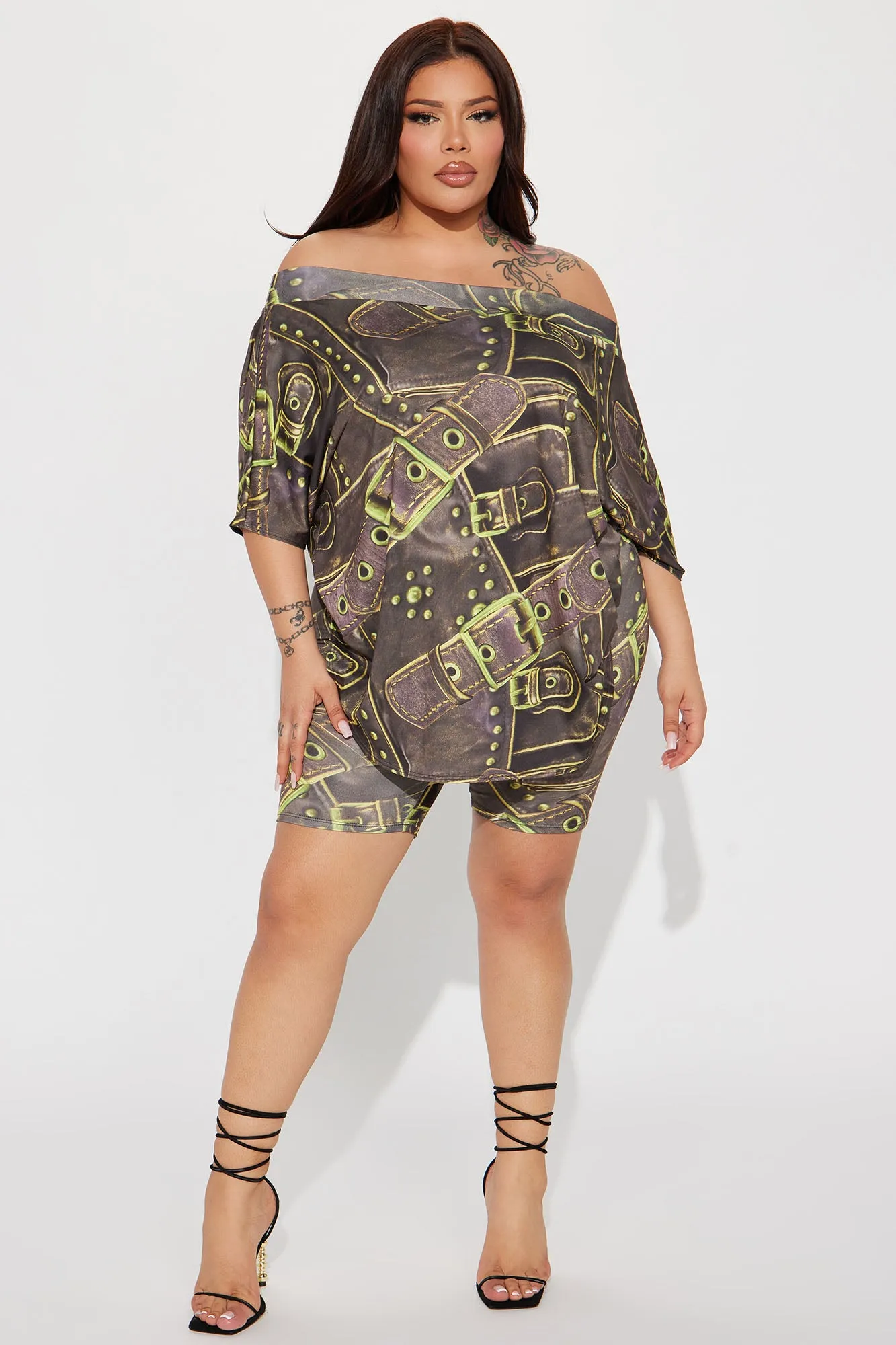 All Strapped In Biker Short Set - Olive