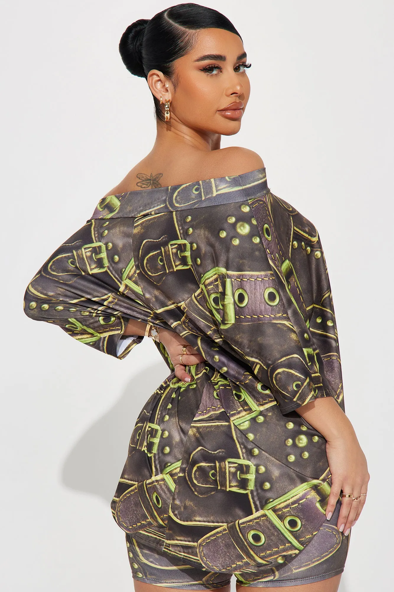 All Strapped In Biker Short Set - Olive