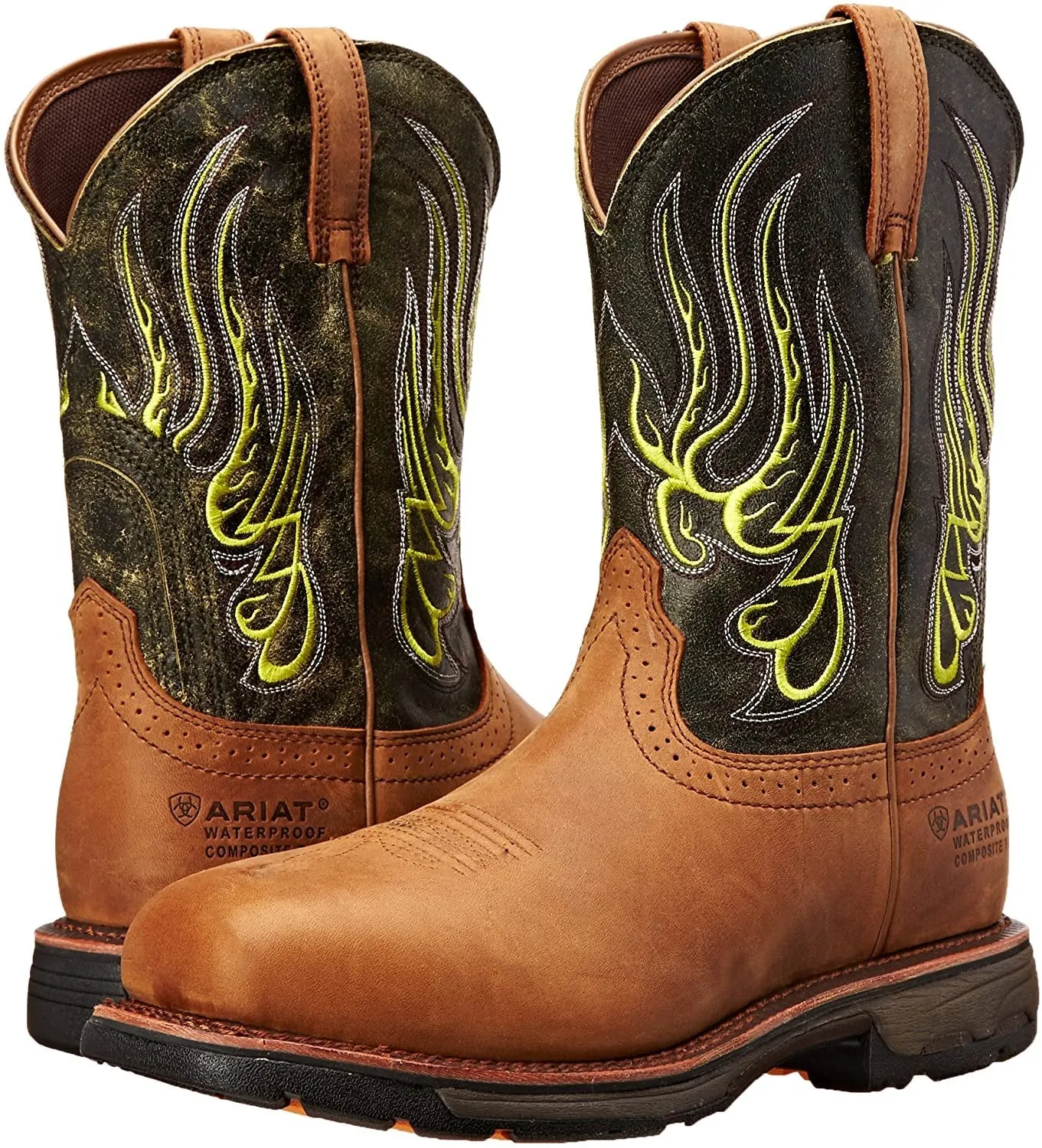 Ariat Men's Workhog Mesteno Wide Square H2O Composite Toe Work Boot, Rust/Moss Green