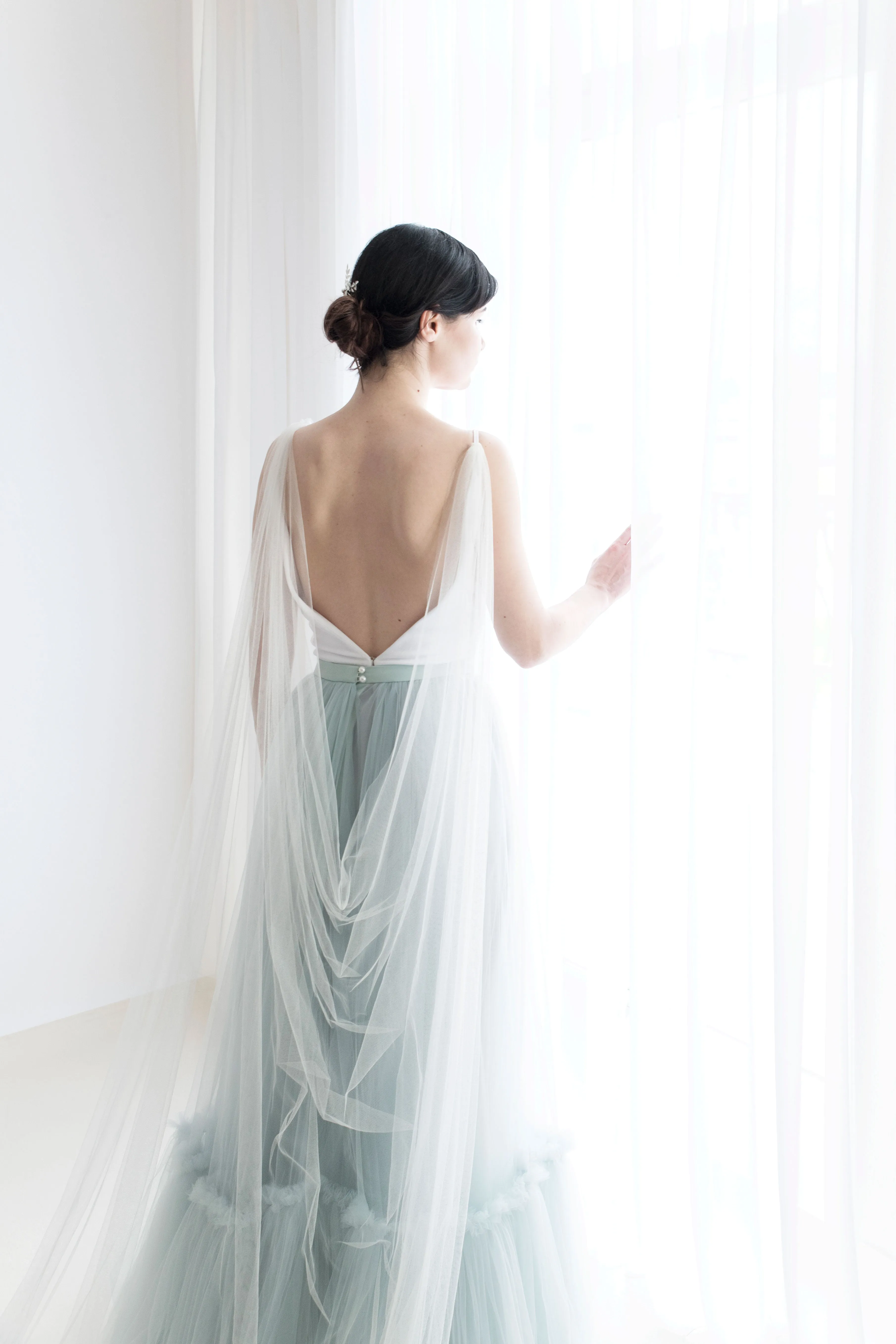 Bridal cape veil in custom color