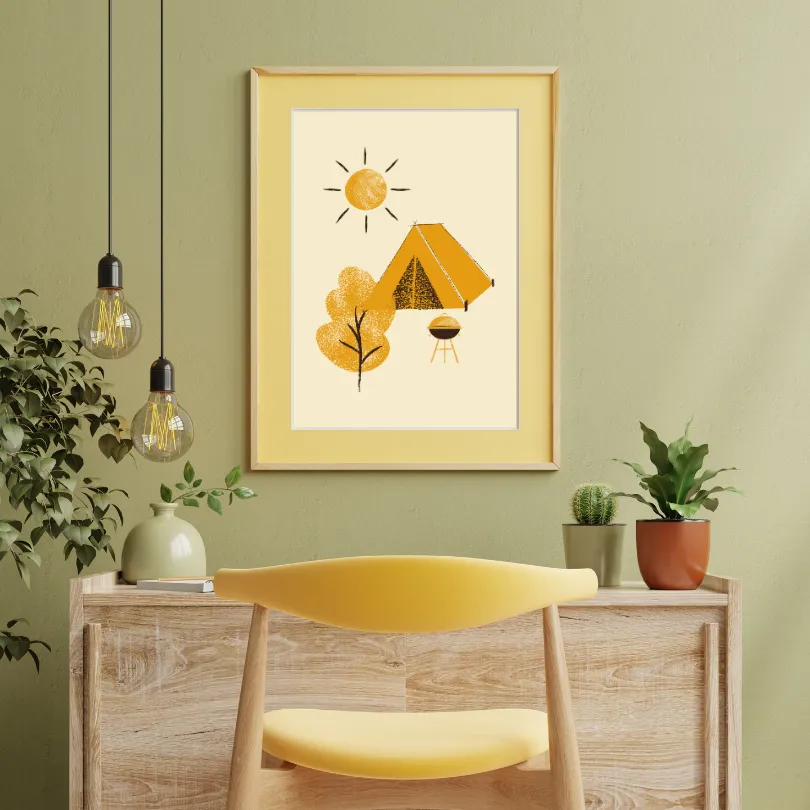 Camping Art INSTANT DOWNLOAD Art Print, Nature Wall Art, Outdoors Lovers, National Park Poster, Yellow Wall Art, Camping Decor