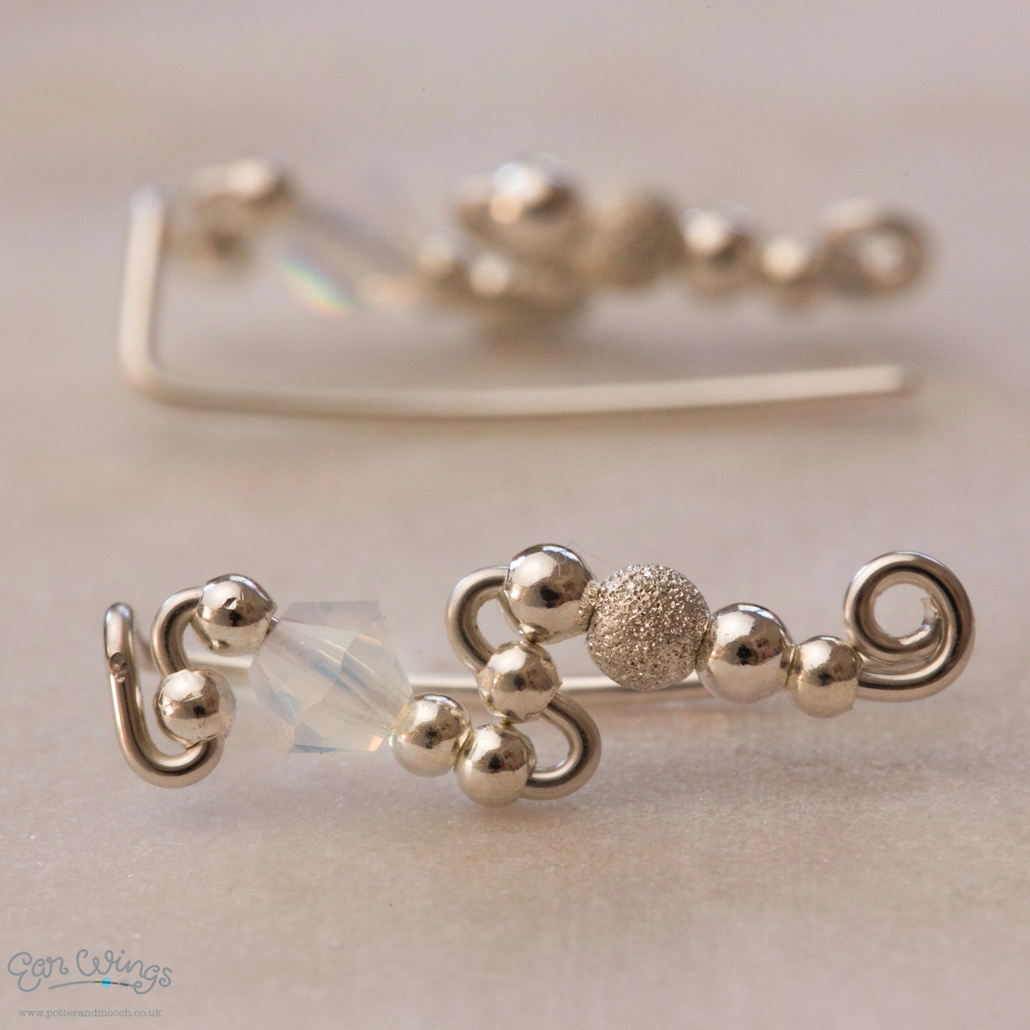 Ear Wings Bridal White Opal Crystal and Stardust Sterling Silver