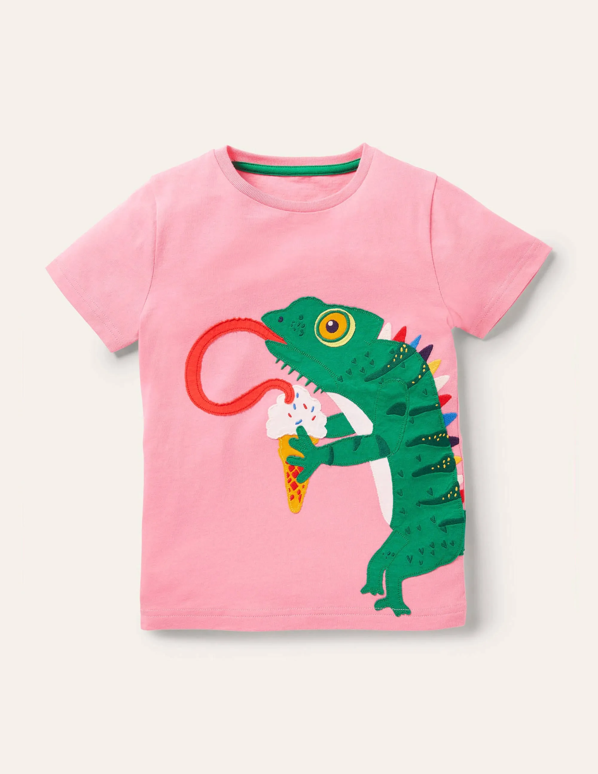 Front & Back Appliqué T-shirt-Pink Lemonade Chameleon