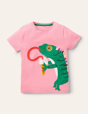 Front & Back Appliqué T-shirt-Pink Lemonade Chameleon
