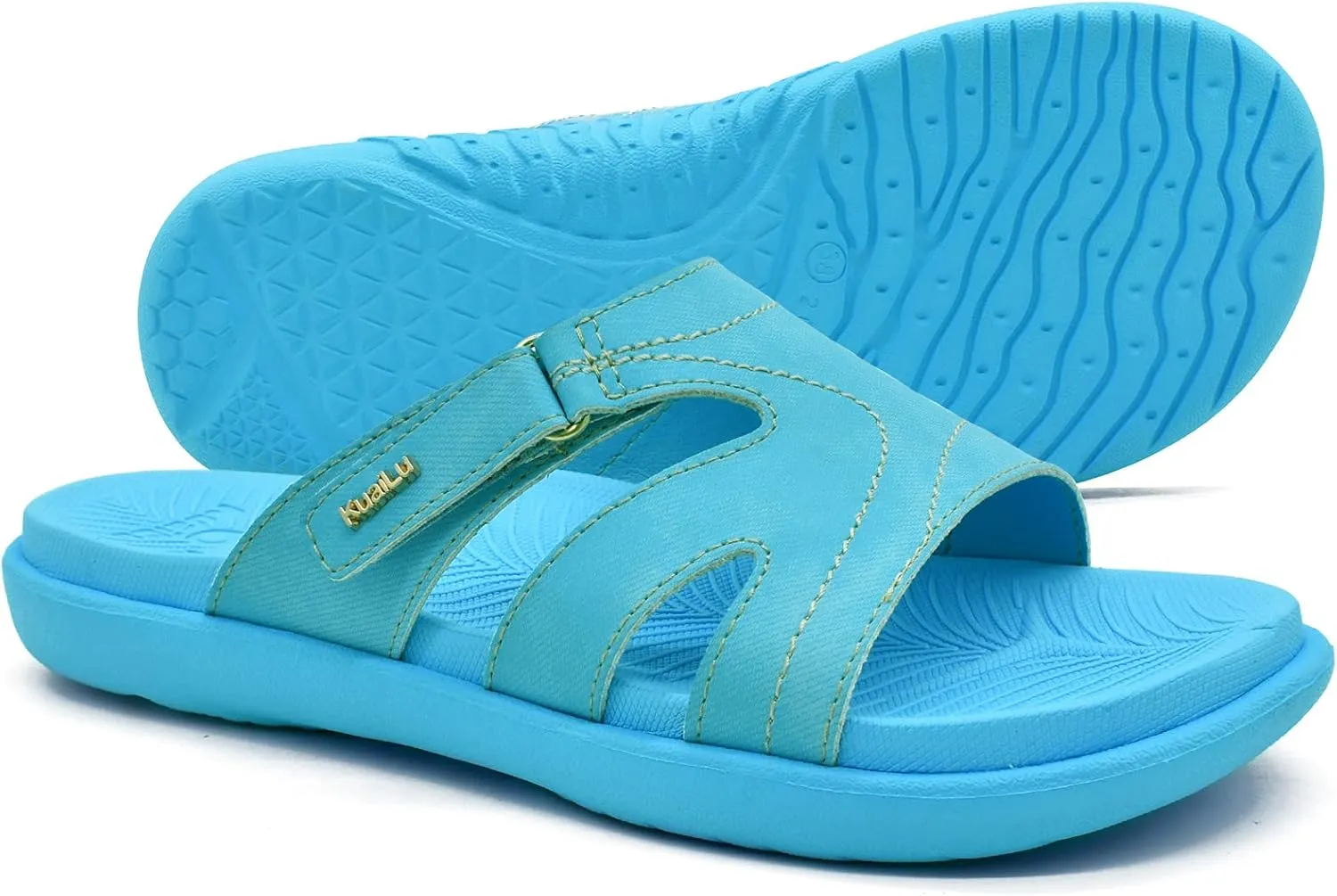 KuaiLu Womens Fashion Orthotic Slides Ladies Lightweight Athletic Yoga Mat Sandals Slip On Thick Cushion Slippers Sandals With Comfortable Plantar Fasciitis Arch Support