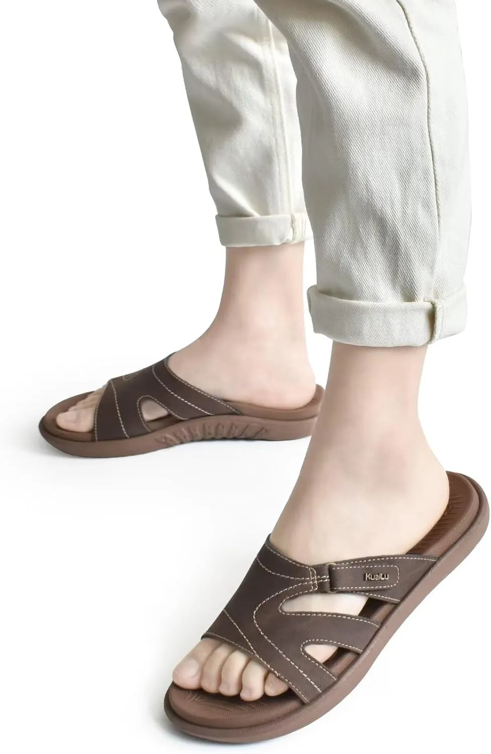 KuaiLu Womens Fashion Orthotic Slides Ladies Lightweight Athletic Yoga Mat Sandals Slip On Thick Cushion Slippers Sandals With Comfortable Plantar Fasciitis Arch Support