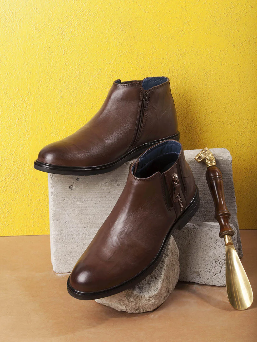 Men's Brown Round Toe Casual Slip On Boots (ID2273)