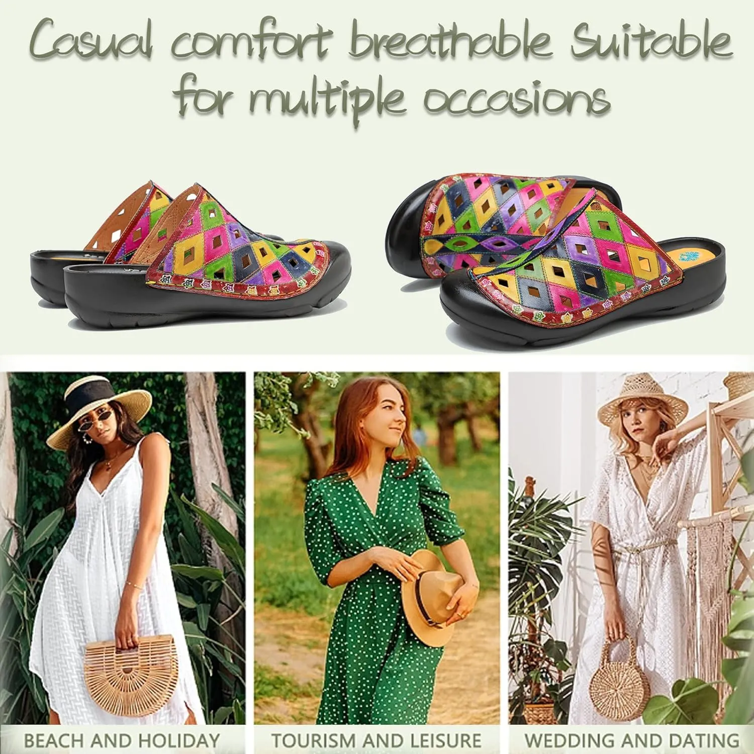 Riutiru Women's Handmade Vintage Ethnic Style Lambskin Sandals and Slippers - Fashion and lightweight Suitable for Any Occasion