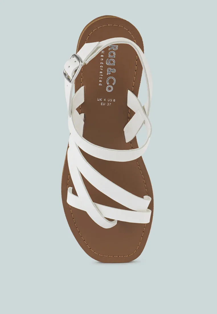 SLOANA White Strappy Flat Sandals